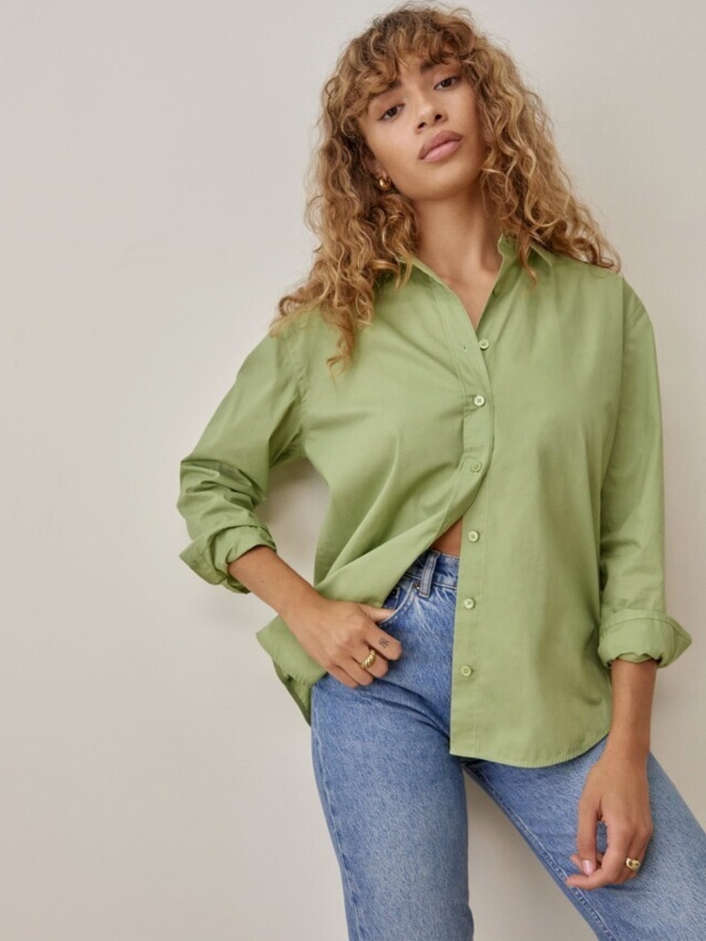 Reformation Olive Green Relaxed Button-Down Shirt